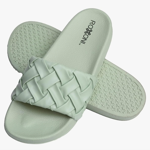Roxoni Shoes - Roxoni Sage Green Braided Slides Women's Flats Sandals Shoes NWT Size 7